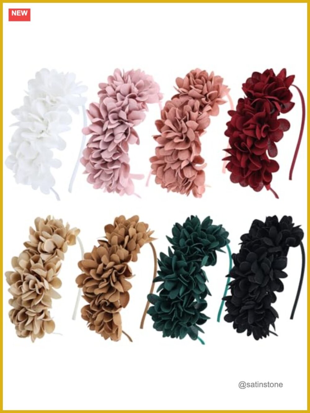 Fabric Flower Headbands Satin-Wrapped Metal Hair Accessories Set of 8